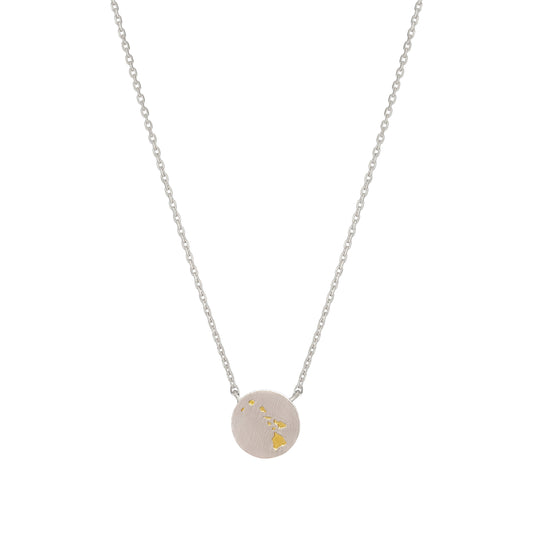 Hawaii Island Map Coin Two Tone Necklace