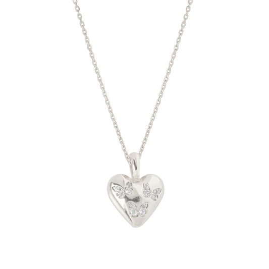 Puffy Heart Balloon Butterfly CZ Necklace
