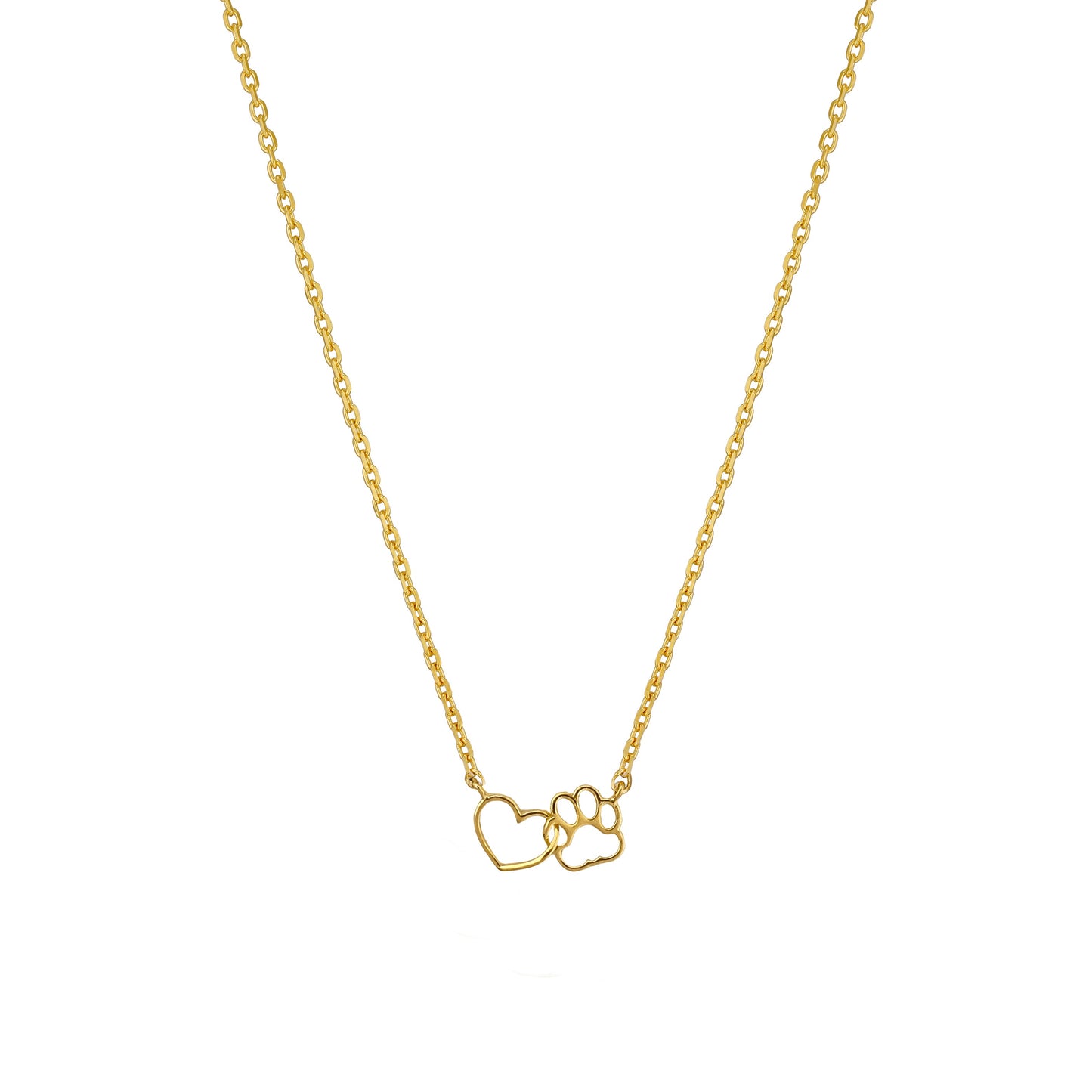 Dog Paw and Heart Linked Charm Necklace