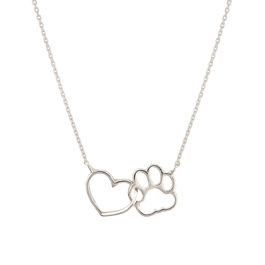 Dog Paw and Heart Linked Charm Necklace