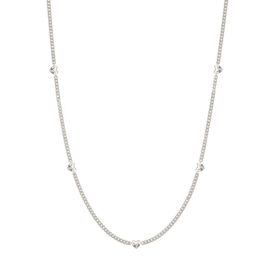 Mini Heart Station Vine Chain Necklace Solid Silver