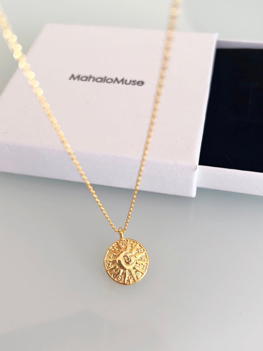 Sun Crescent Moon Medallion Coin Disc Necklace