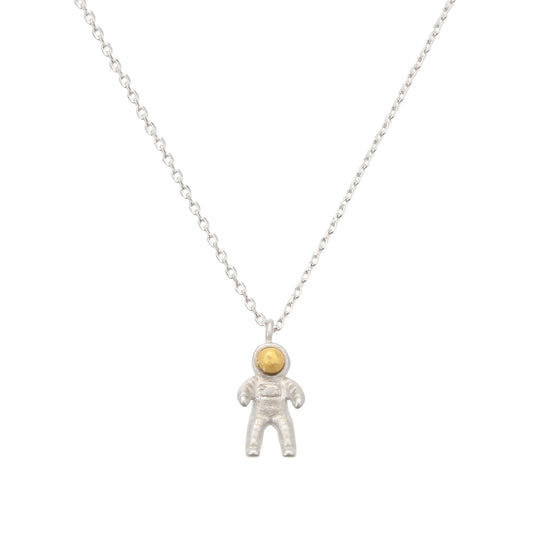Space Astronaut Two-Tone Mix Pendant Necklace