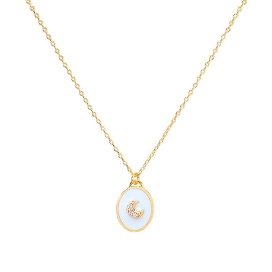 Oval enamel black white Pendant Necklace