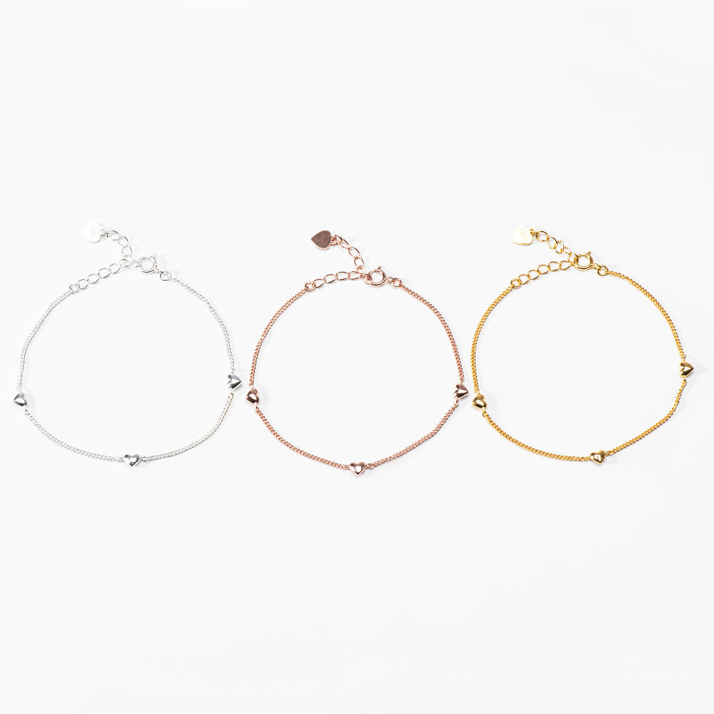Mini Heart Station Chain 925 Silver Bracelet