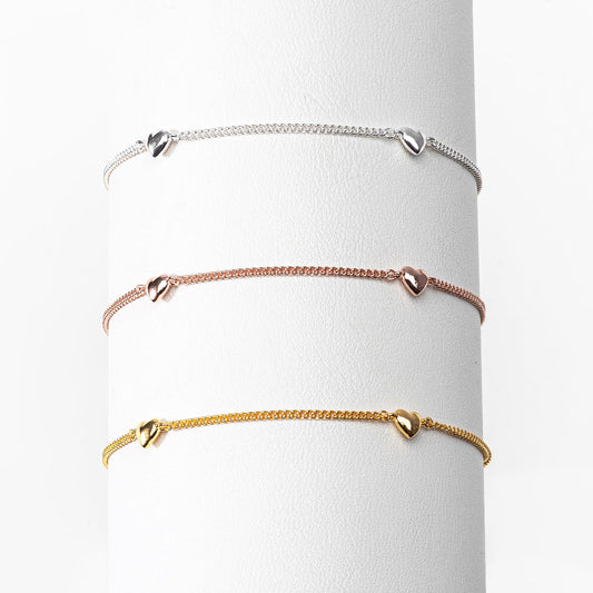 Mini Heart Station Chain 925 Silver Bracelet