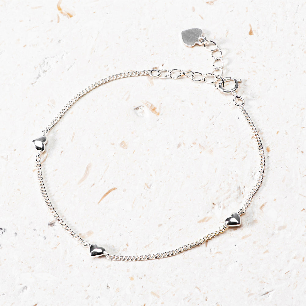 Mini Heart Station Chain 925 Silver Bracelet