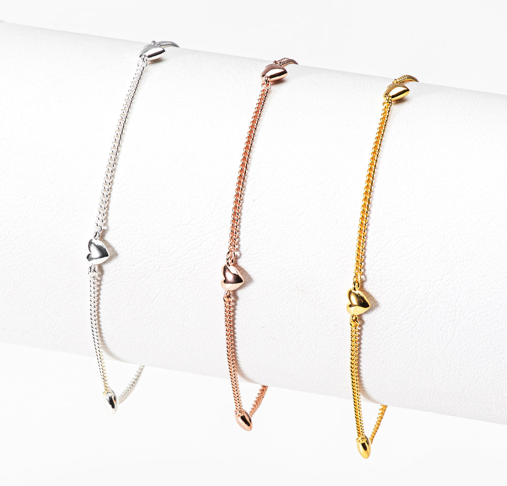 Mini Heart Station Chain 925 Silver Bracelet