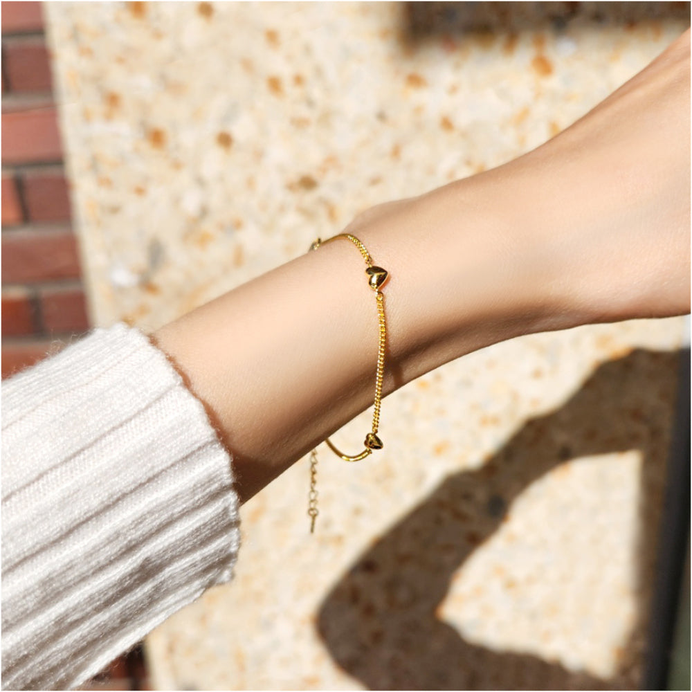 Mini Heart Station Chain 925 Silver Bracelet