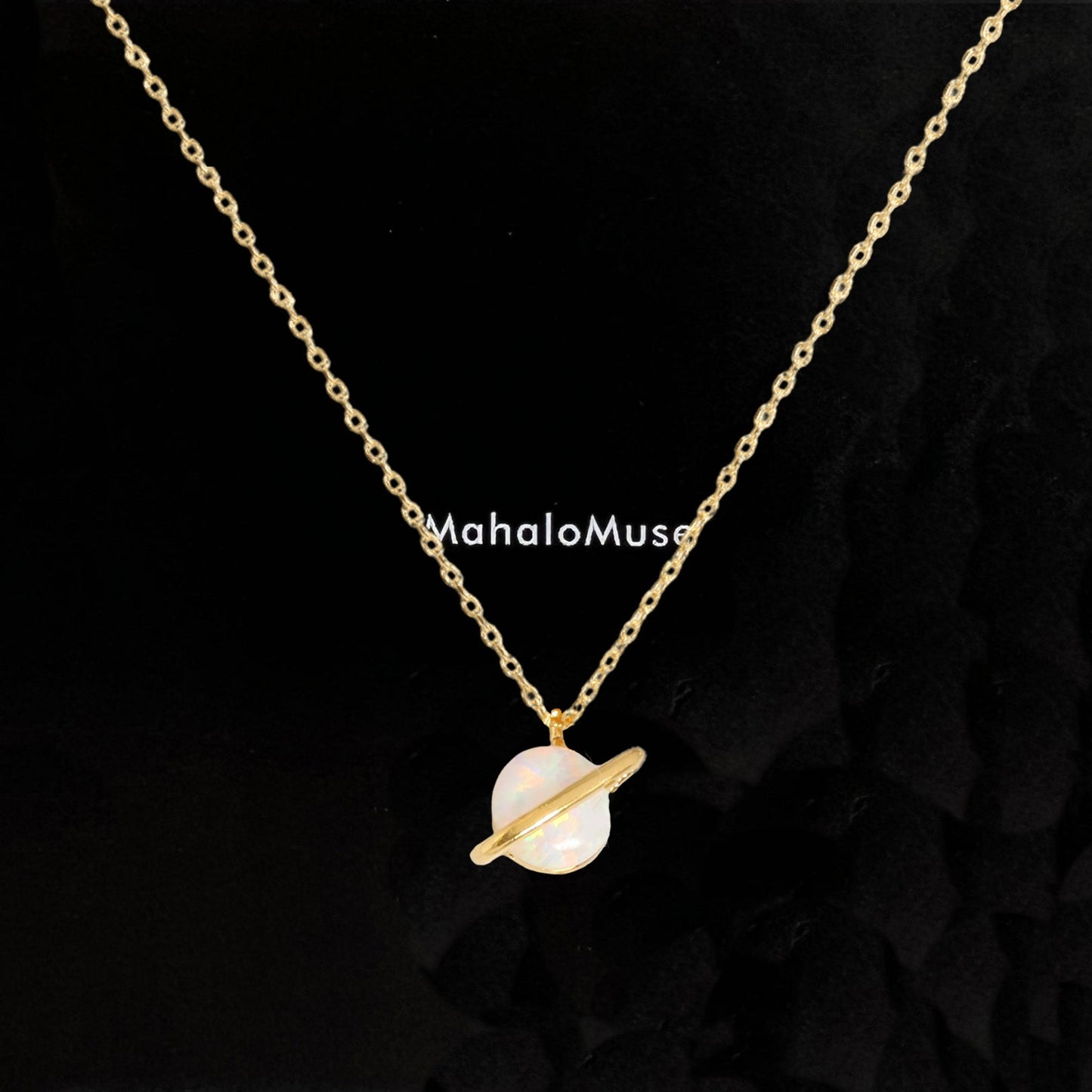 Tiny Opal Stone Necklace Planet Universe