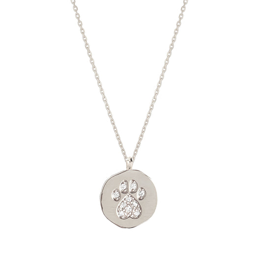 Dog Paw CZ Disc Coin Pendant Necklace