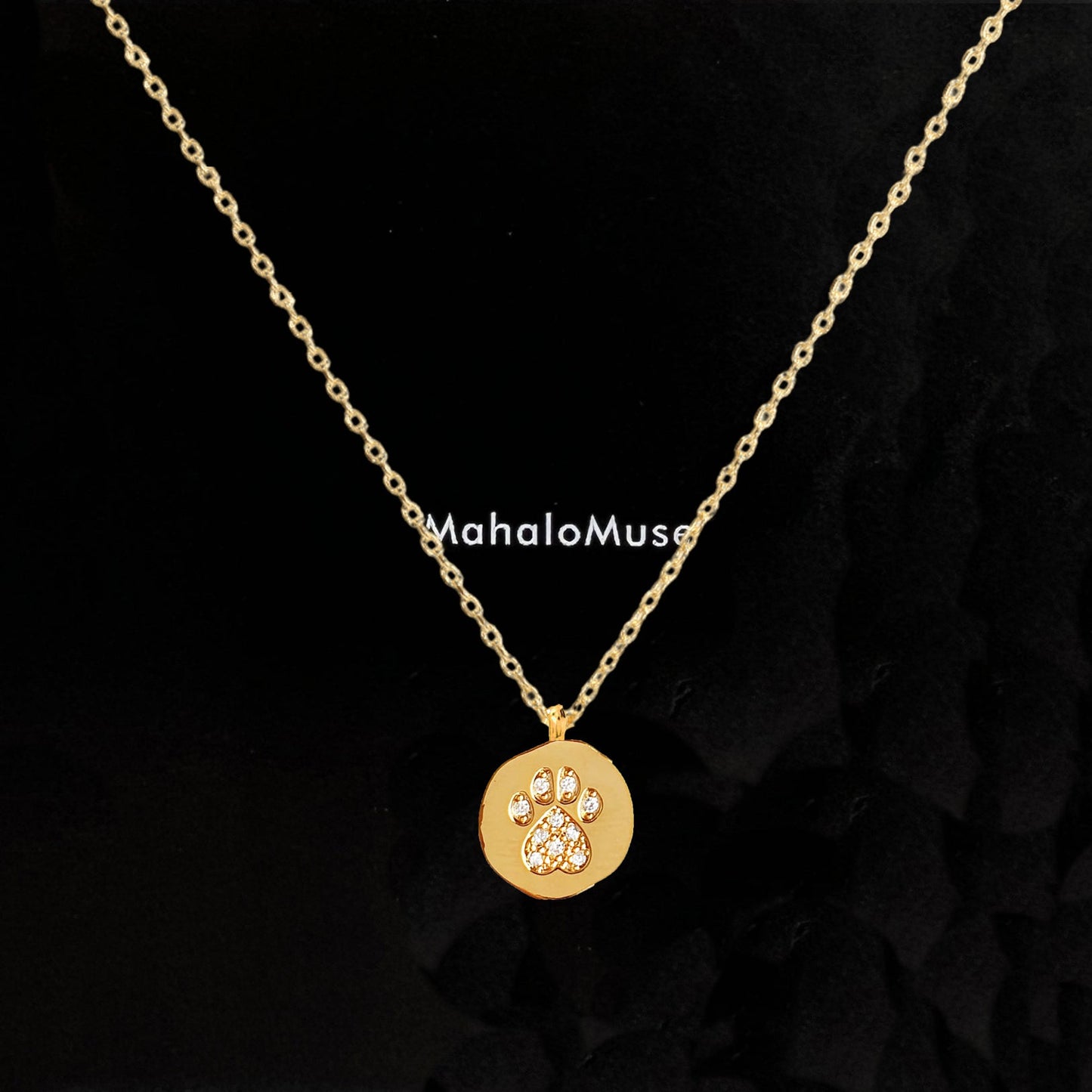 Dog Paw CZ Disc Coin Pendant Necklace