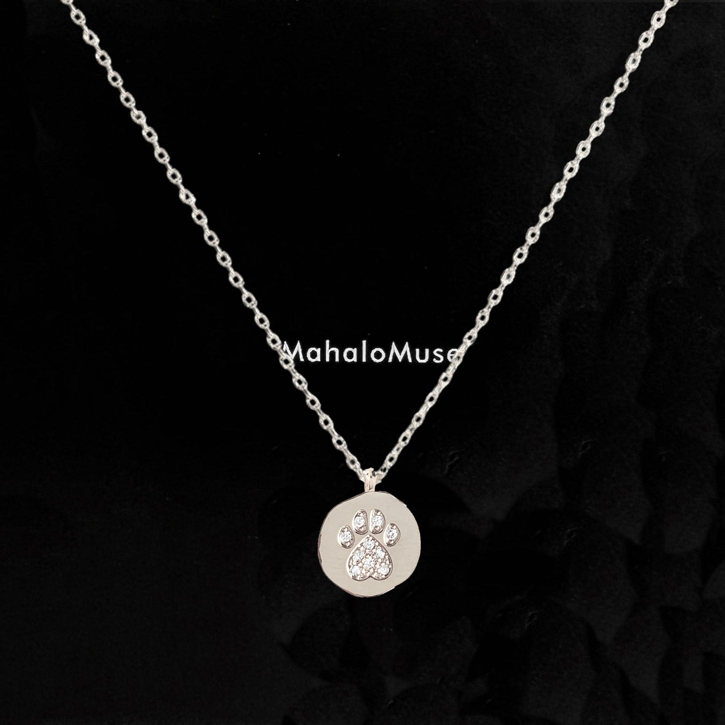 Dog Paw CZ Disc Coin Pendant Necklace