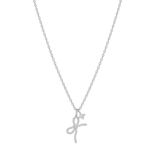 Twisted Rope Ribbon with CZ Charm Necklace