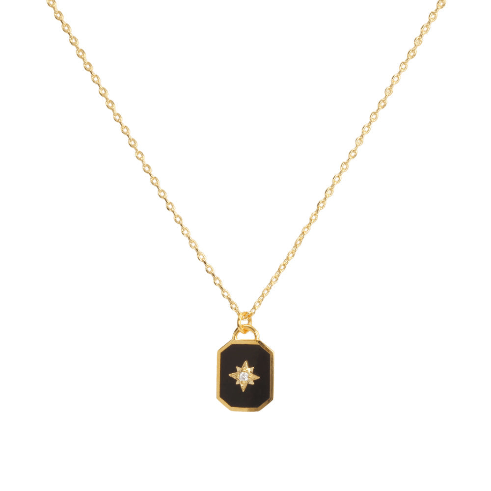 Square enamel black Pendant 925 Necklace