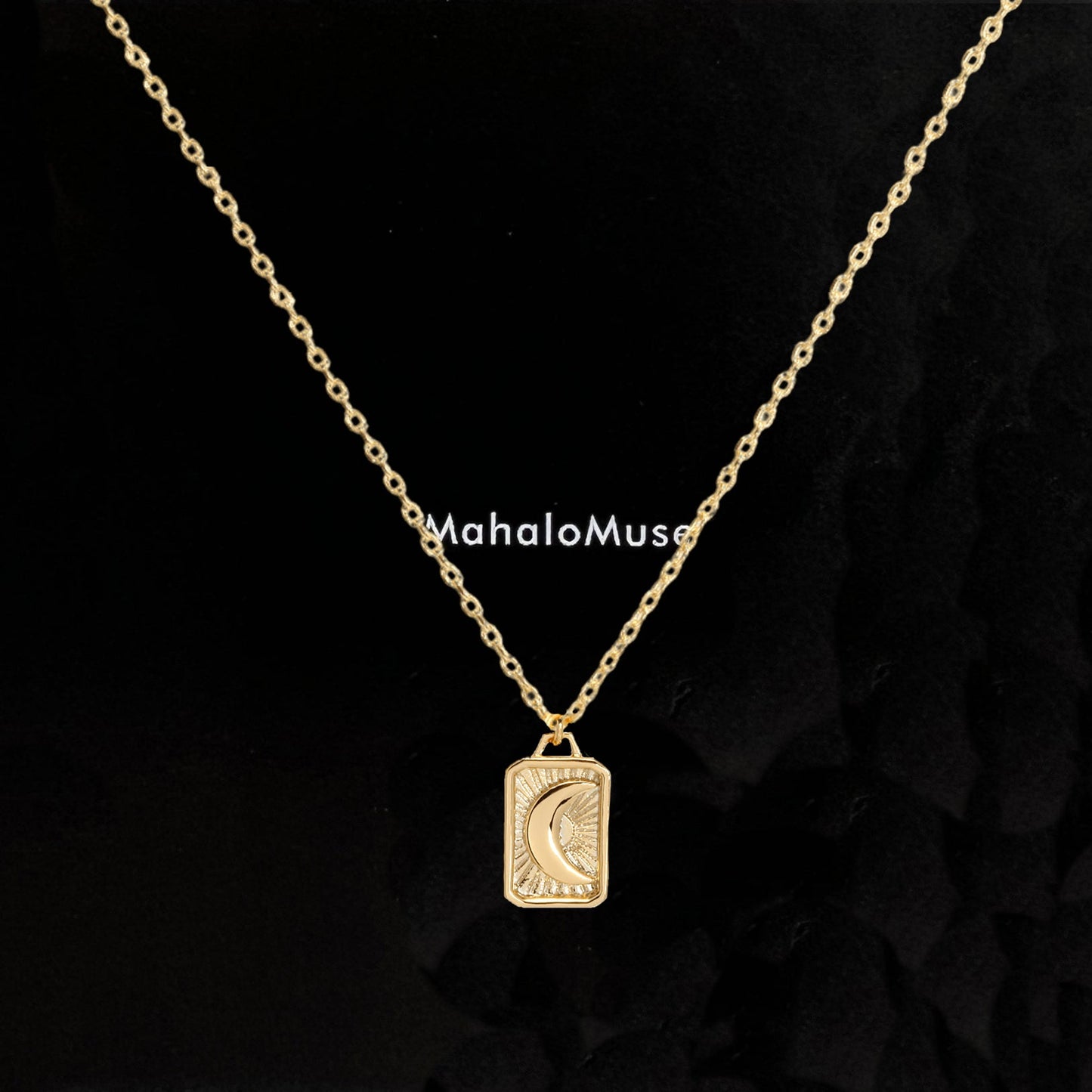 Crescent Moon Square Pendant Necklace