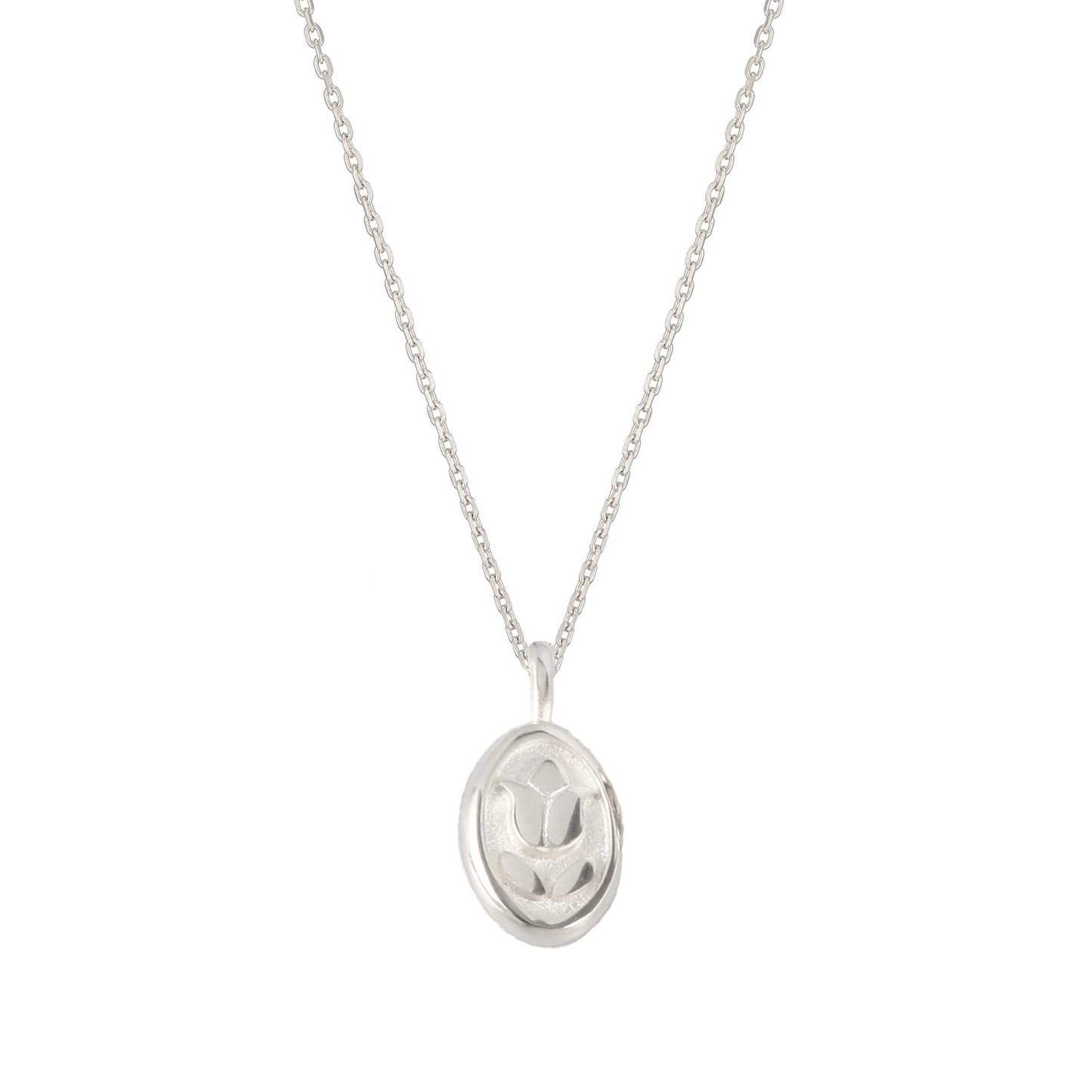 Oval Disc Tulip Flower Pendant Necklace