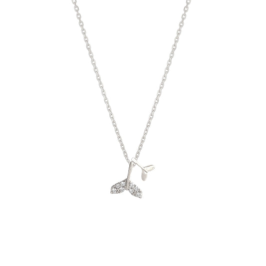 Tiny Double Whale Tail Cubic Zirconia Pendant Necklace