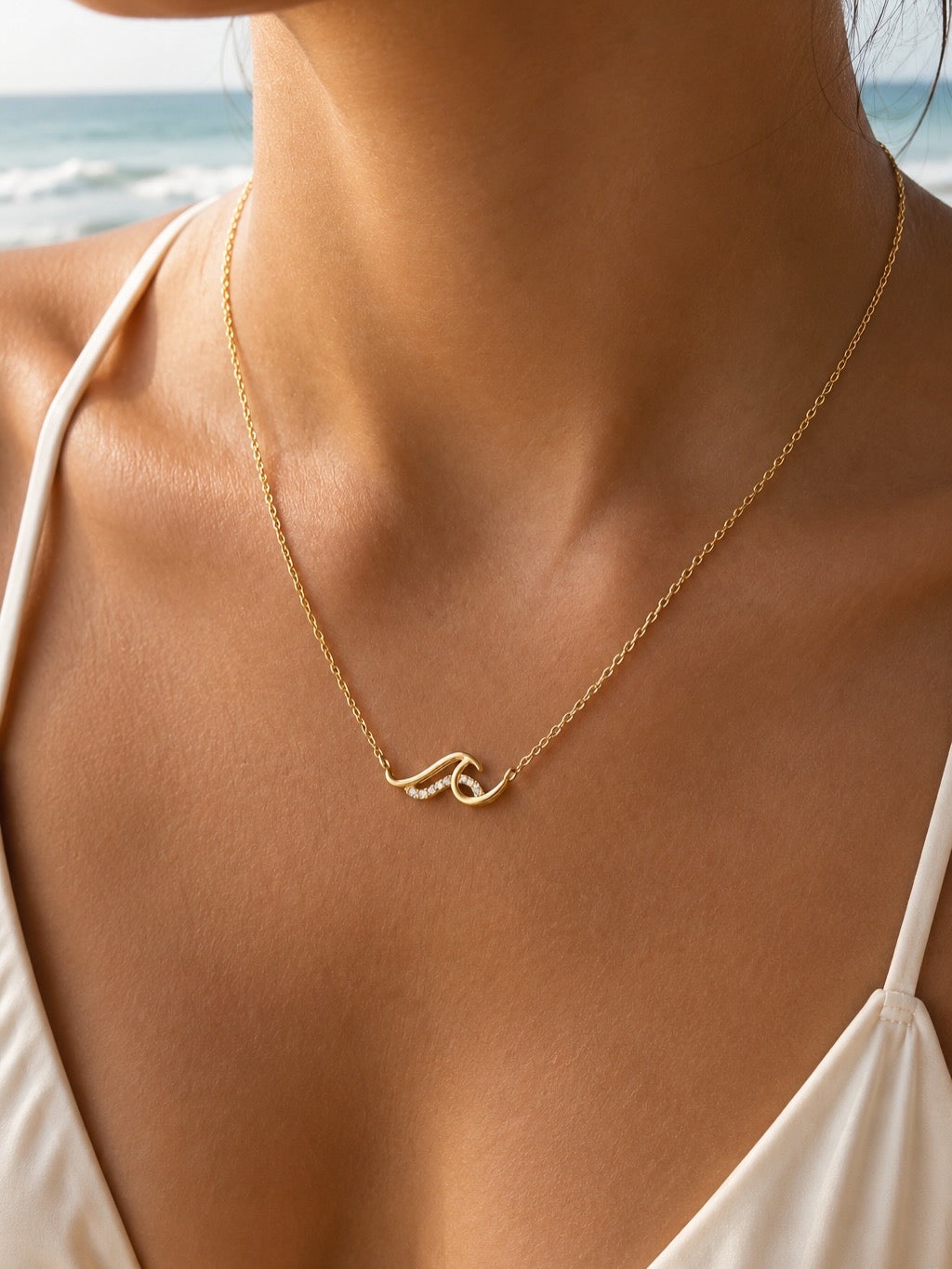 Beach Double Wave Pendant Necklace