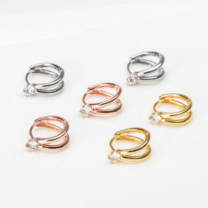 Double Line Mini Hoops CZ Earrings