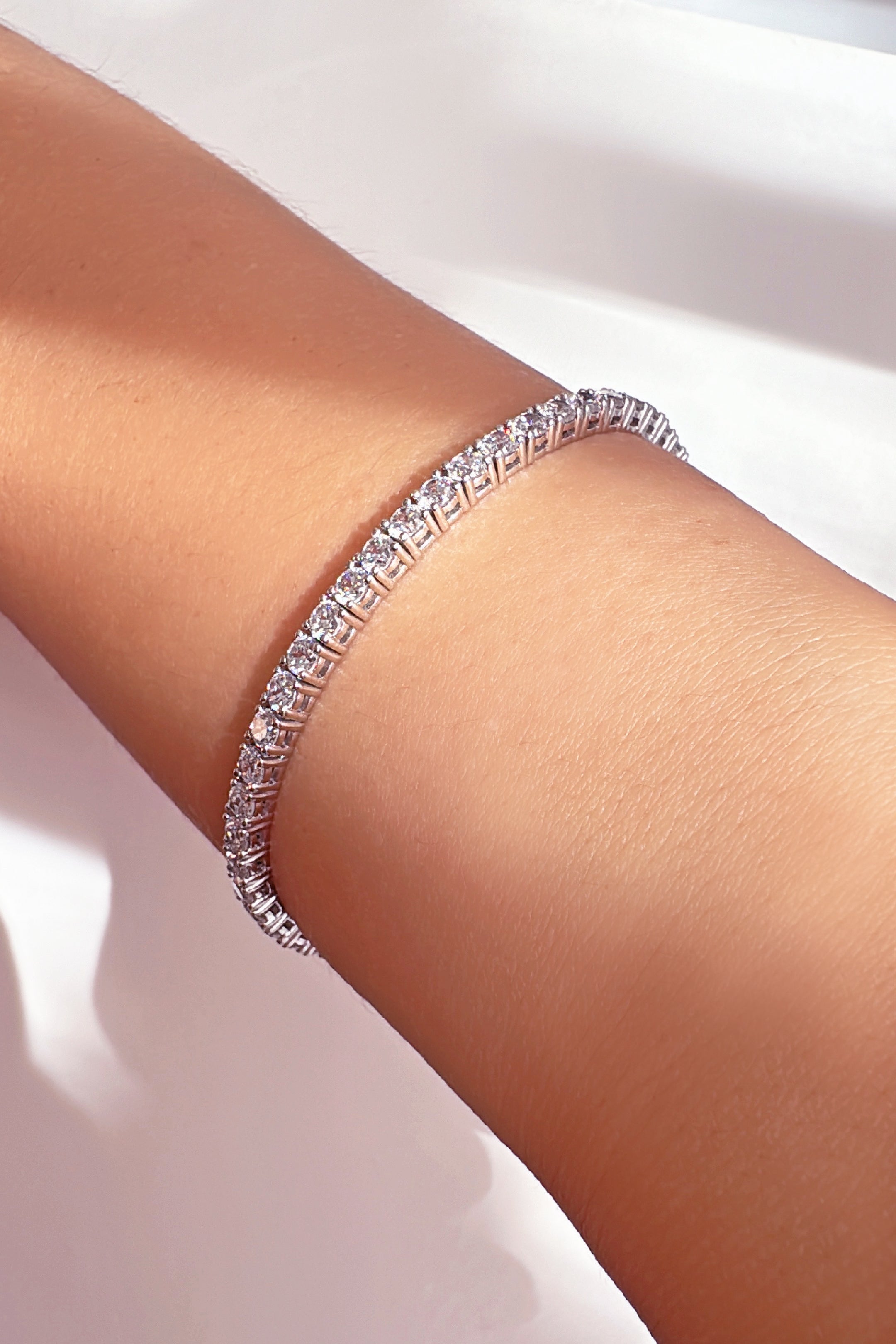 Tennis Solid 925 Silver 24K White Gold Bracelet