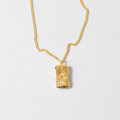 Rectangle Palm Tree Engraved Pendant Necklace