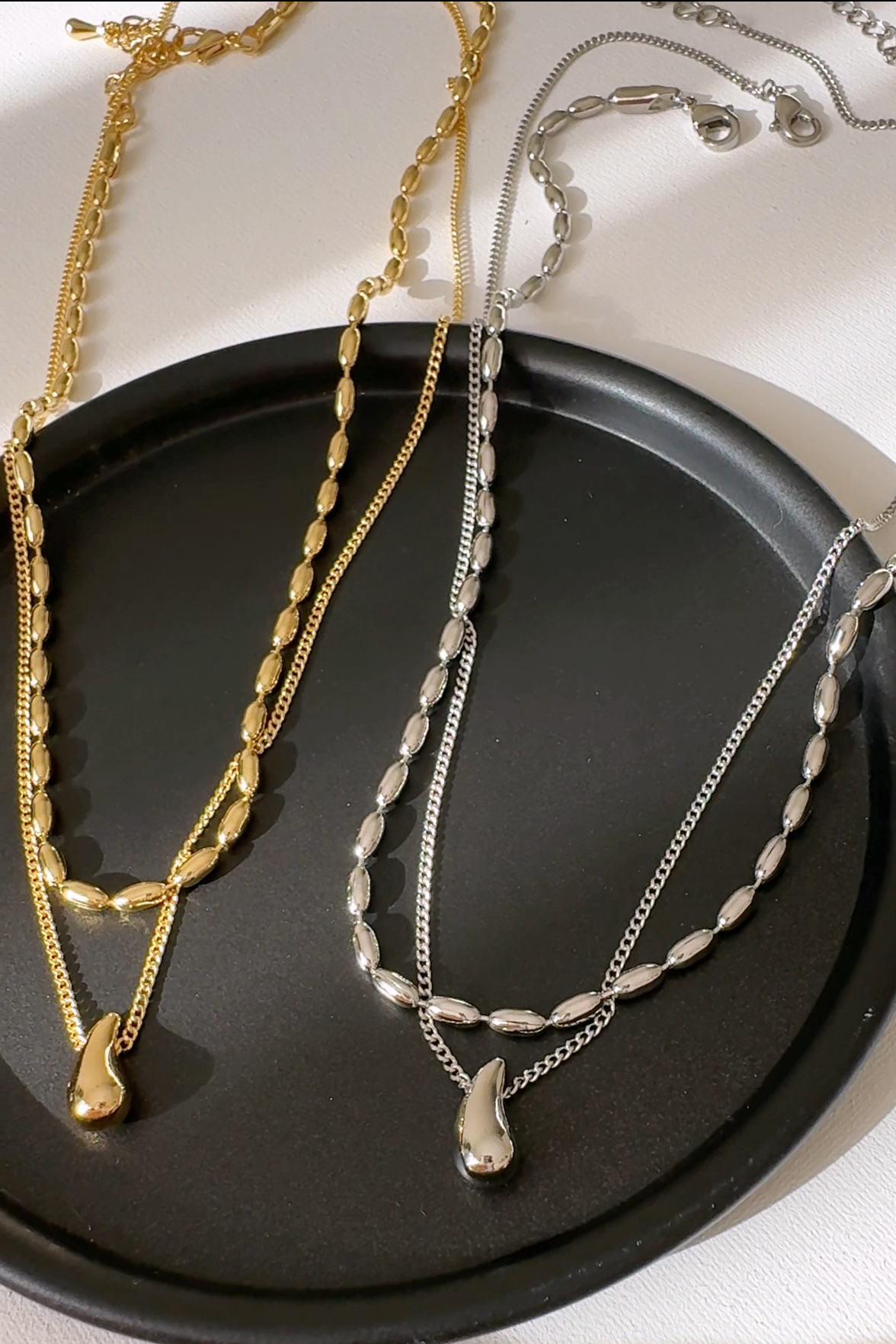 Layered Rice Chain Water drop Necklace