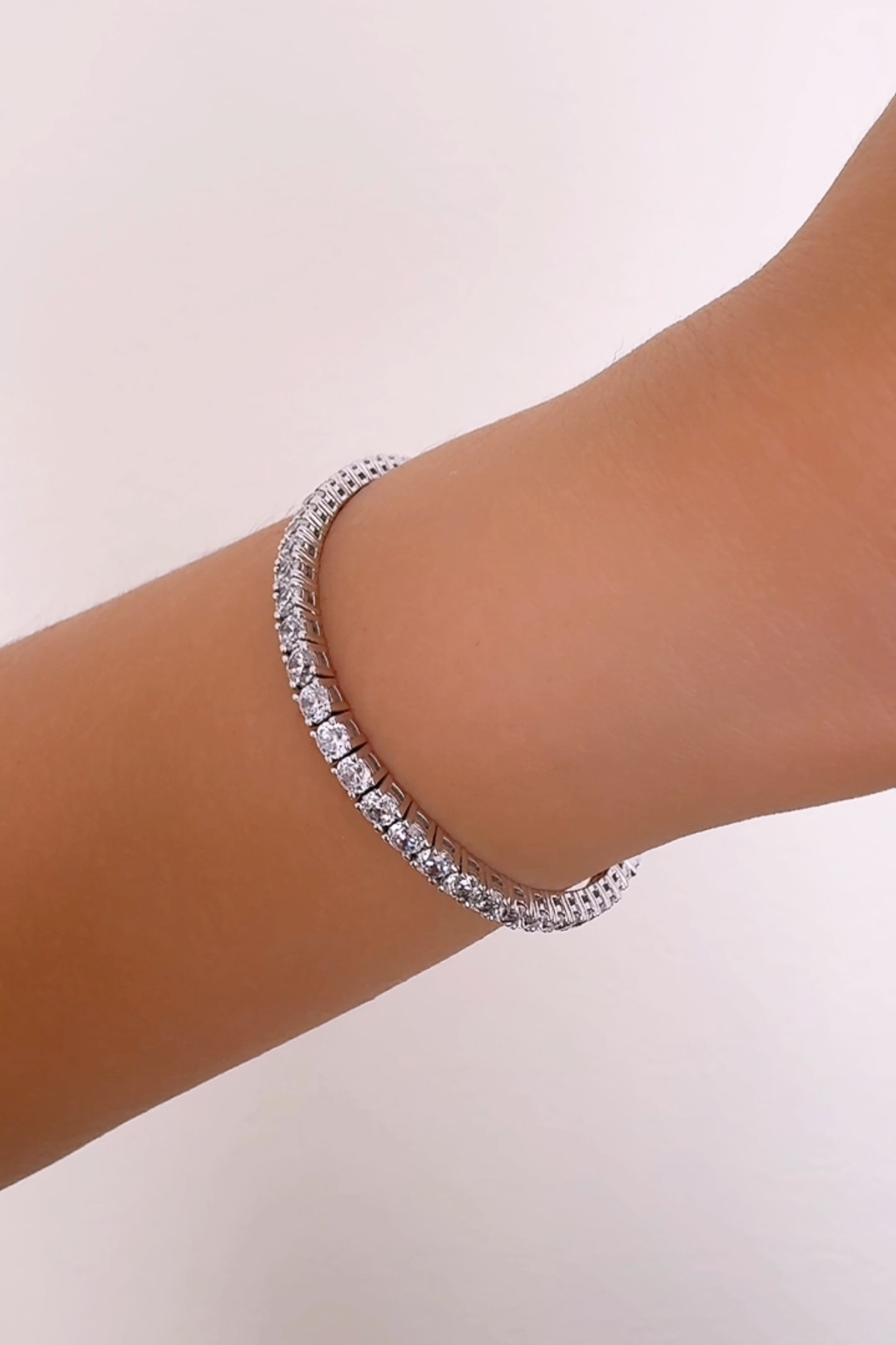 Tennis Solid 925 Silver 24K White Gold Bracelet