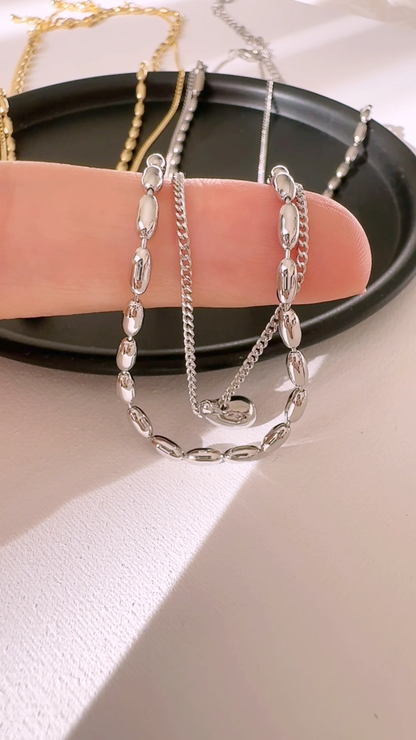 Layered Rice Chain Water drop Necklace