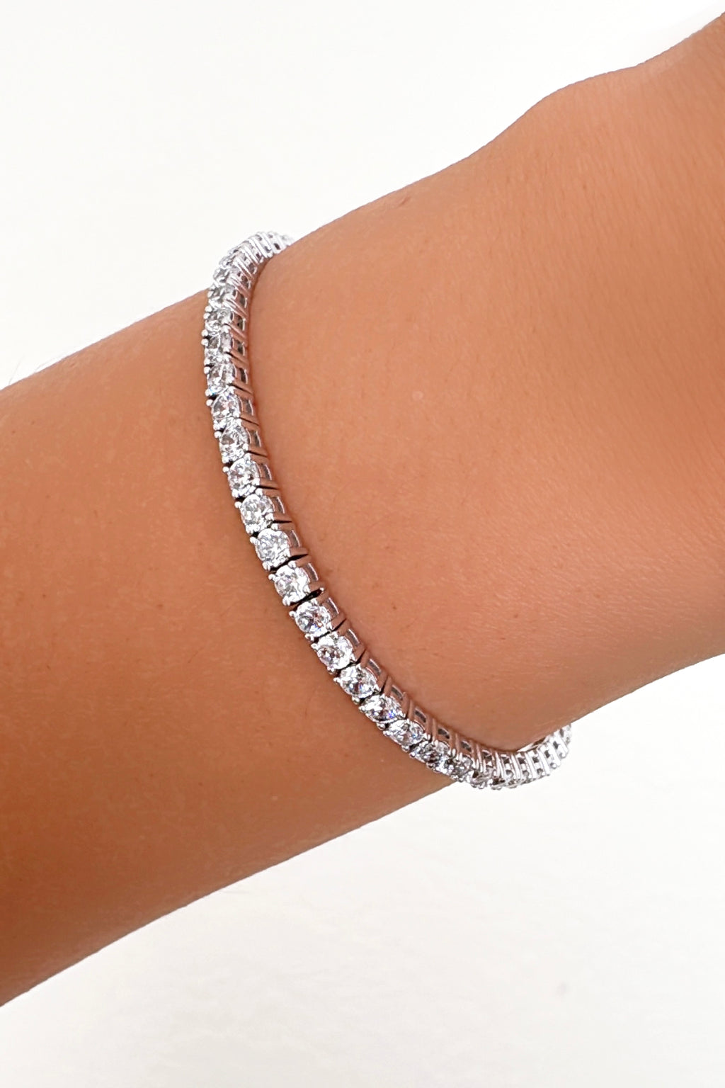 Tennis Solid 925 Silver 24K White Gold Bracelet