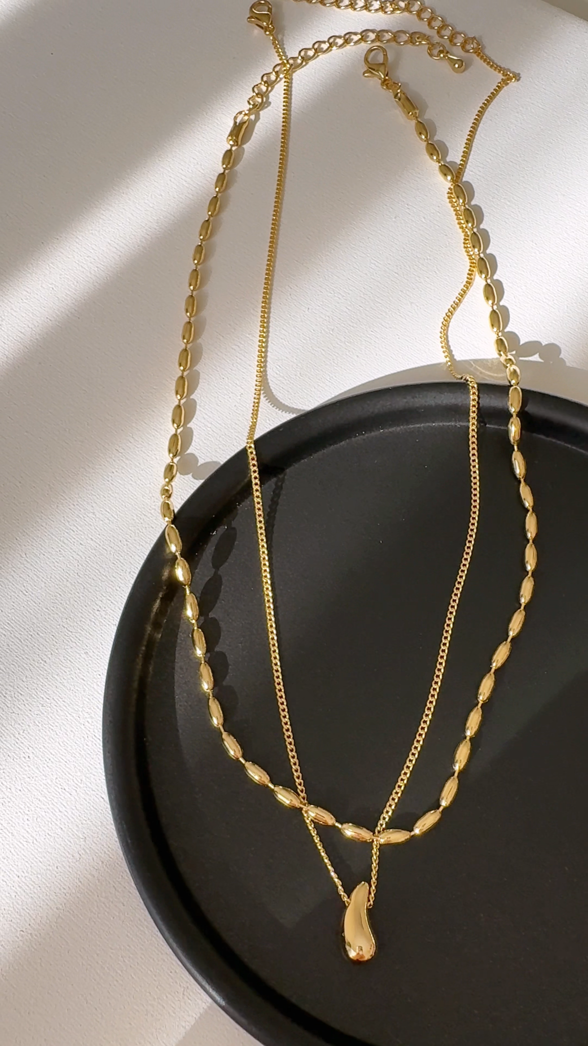 Layered Rice Chain Water drop Necklace