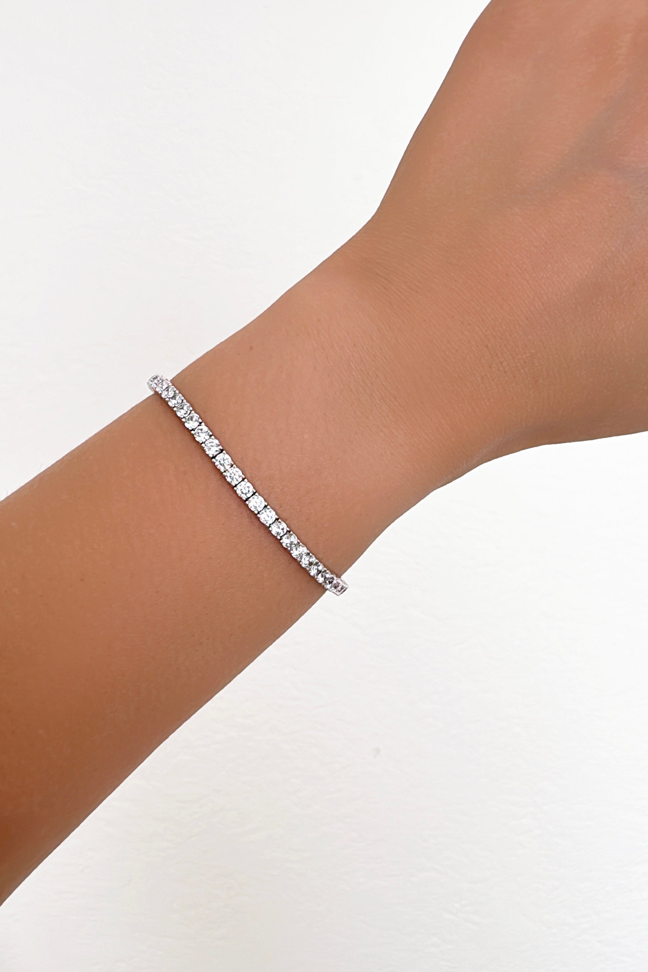 Tennis Solid 925 Silver 24K White Gold Bracelet