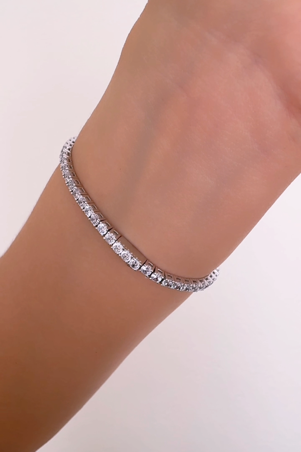 Tennis Solid 925 Silver 24K White Gold Bracelet