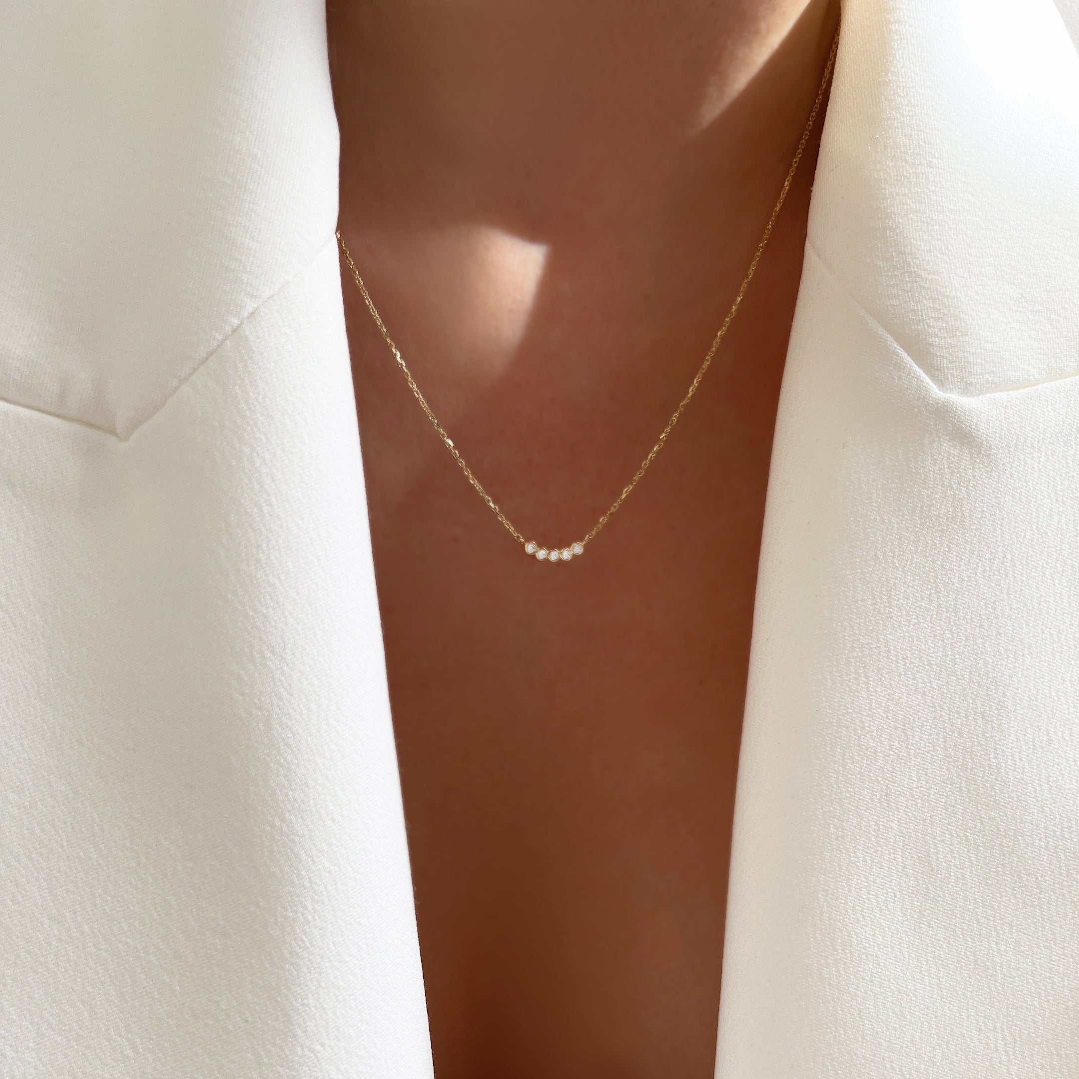 Five Tiny Bezel CZ Dot Charm Necklace