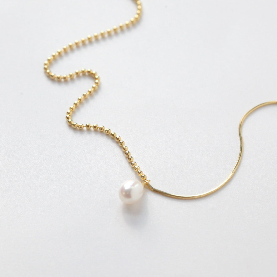Half Dot Herringbone Chain with Freshwater Pearl 925 Silver