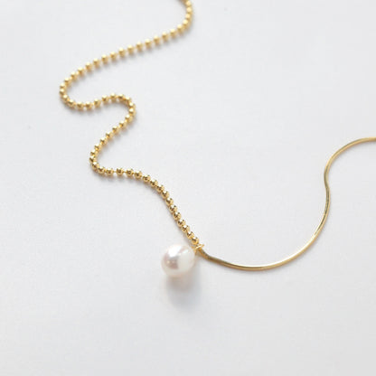Half Dot Herringbone Chain with Freshwater Pearl 925 Silver