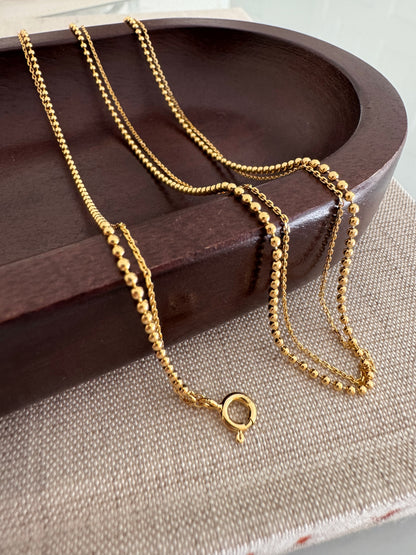 Tiny Dot Ball Layered Chain Solid Silver Necklace