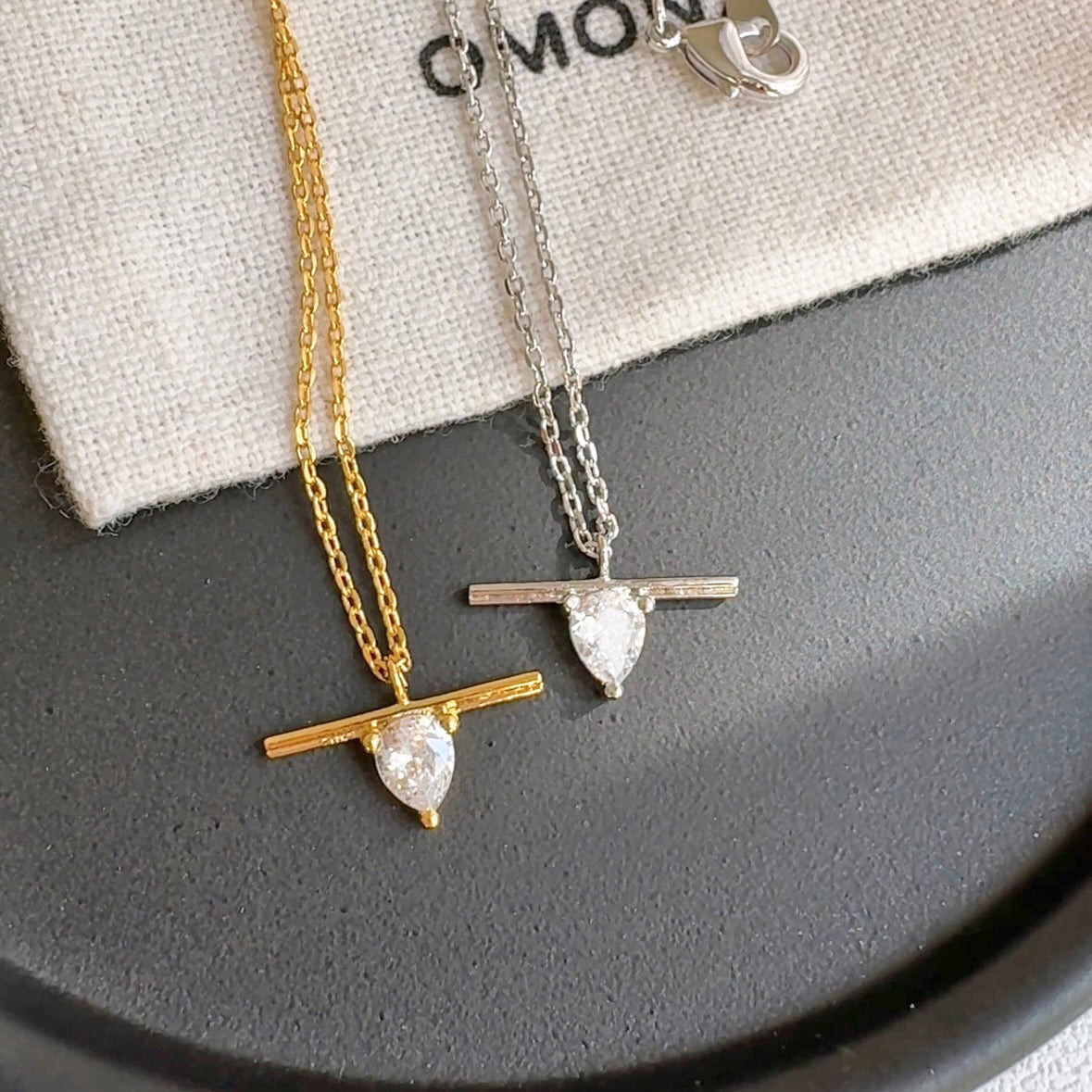 T Bar Cubic Zirconia Stud Necklace