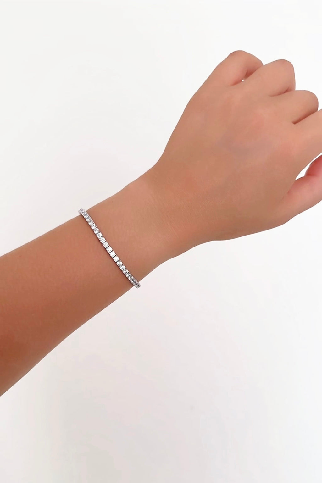 Tennis Solid 925 Silver 24K White Gold Bracelet