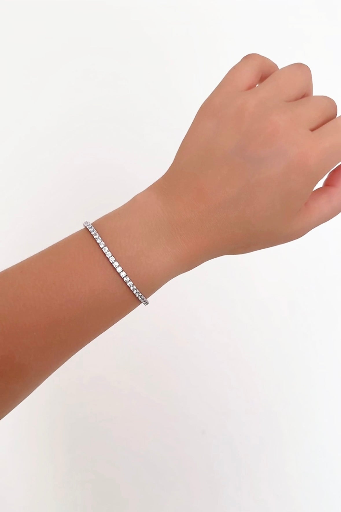 Tennis Solid 925 Silver 24K White Gold Bracelet