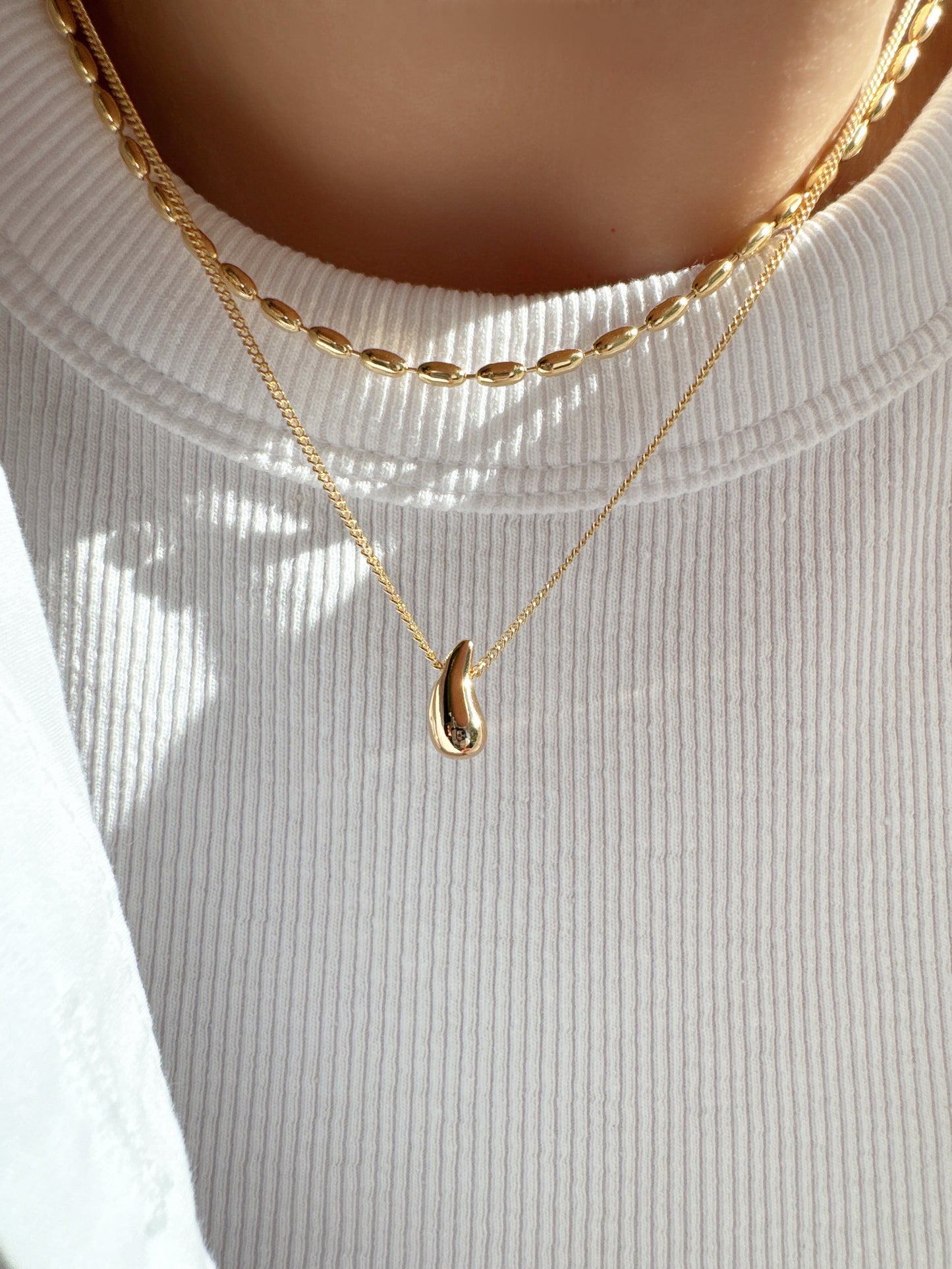Layered Rice Chain Water drop Necklace