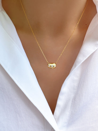 Bean 3 Cubic Zirconia Stud Necklace