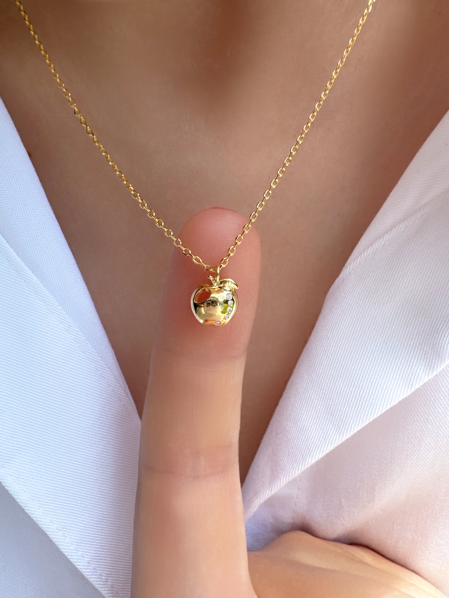 Tiny Apple Bite CZ Necklace