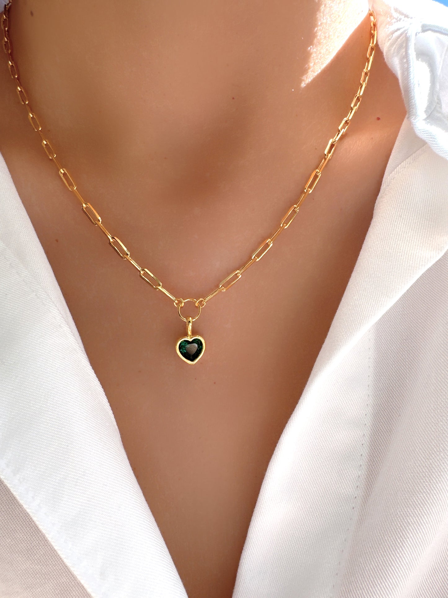 Toggle Green Heart Paperclip Chain Necklace