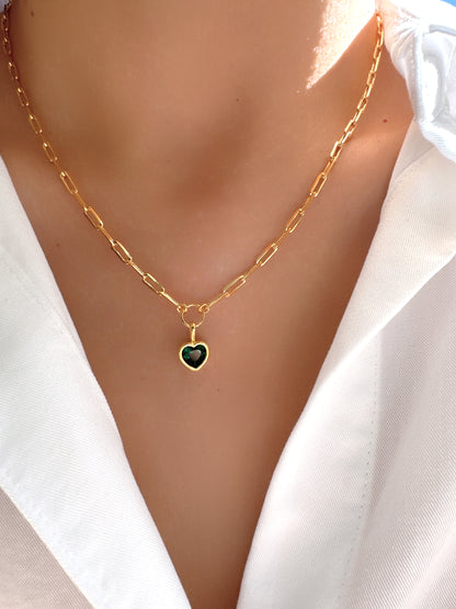 Toggle Green Heart Paperclip Chain Necklace