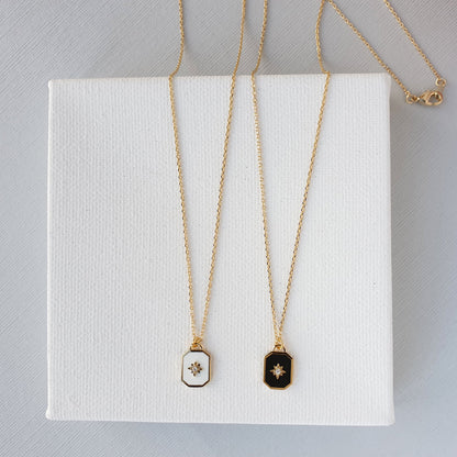 Square enamel black Pendant Necklace