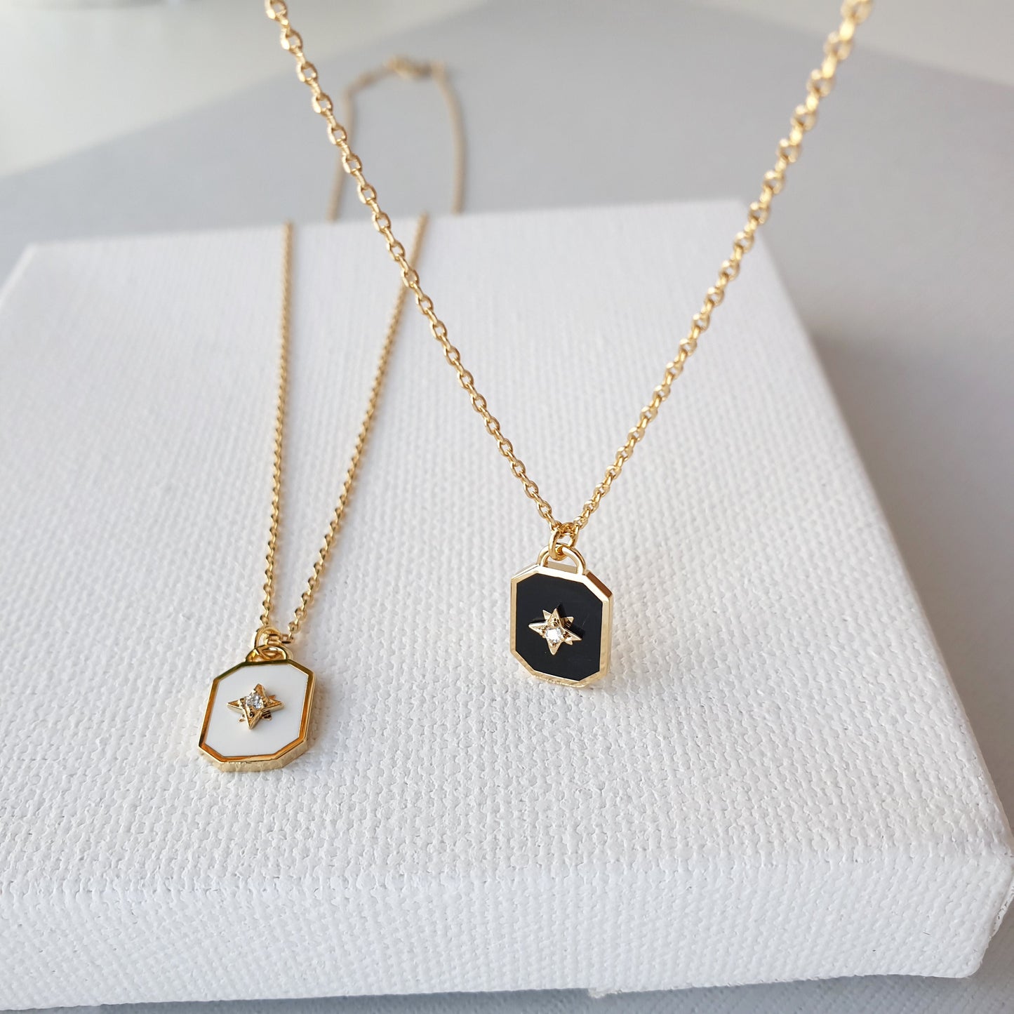 Square enamel black Pendant Necklace