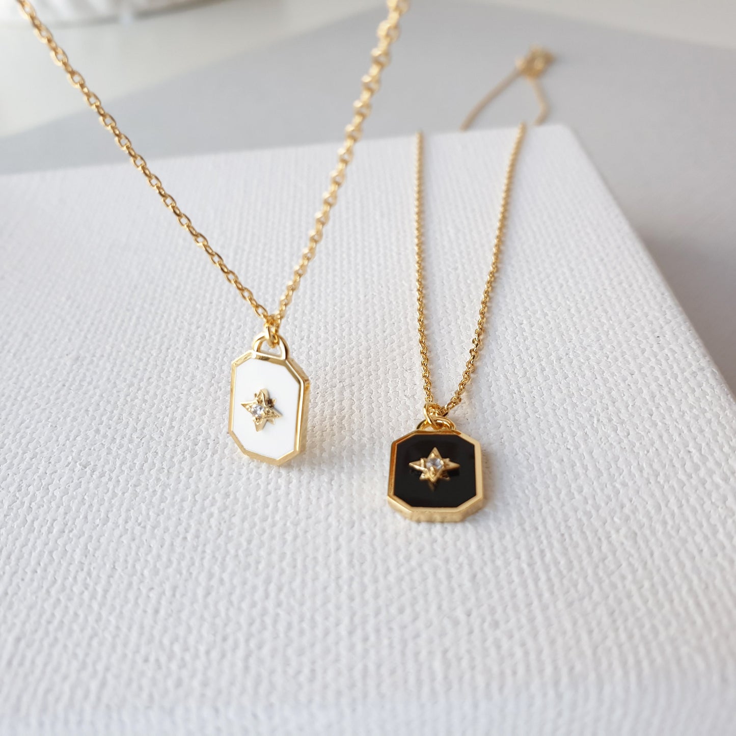 Square enamel black Pendant Necklace