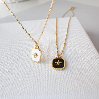 Square enamel black Pendant Necklace