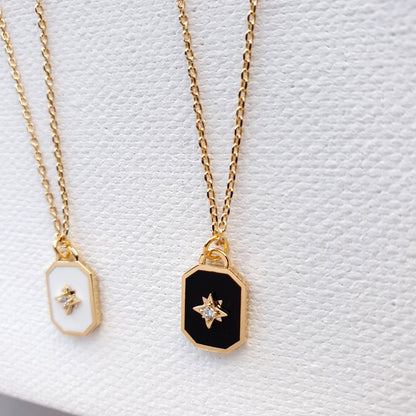Square enamel black Pendant 925 Necklace